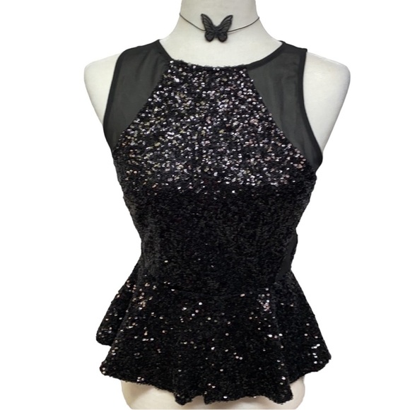 Do & Be Sequins Peplum Black Blouse - Picture 2 of 5
